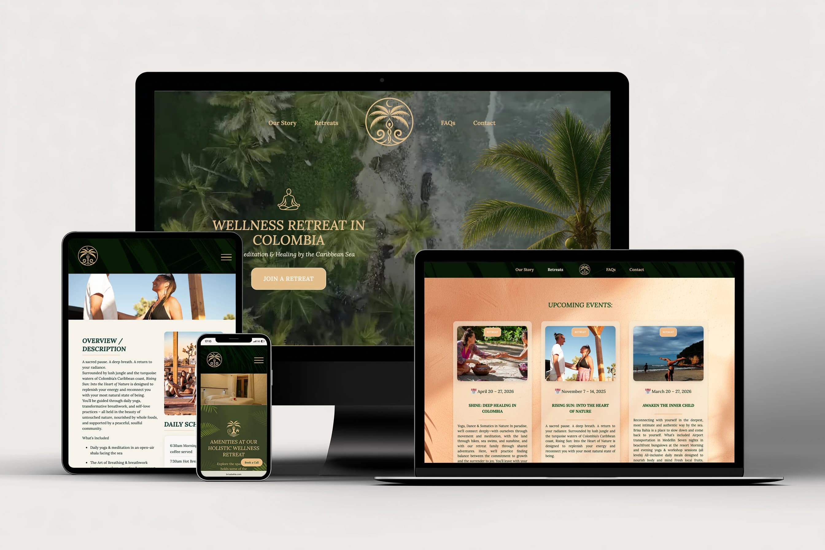 Brisa Bahía Retreat-Center-Branding als Multi-Device-Mockup